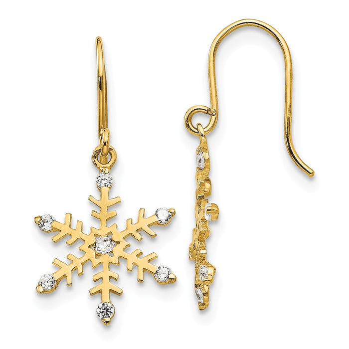 14k Yellow Gold Madi K Cubic Zirconia ( CZ ) Children's Snowflake Dangle Earrings, 23mm x 12mm