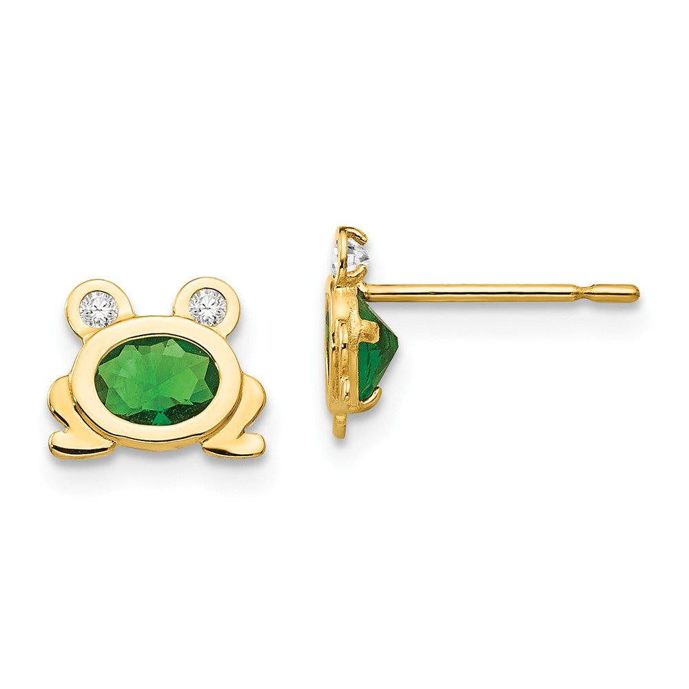 14k Yellow Gold Madi K Cubic Zirconia ( CZ ) Children's Frog Post Earrings, 7mm x 8mm