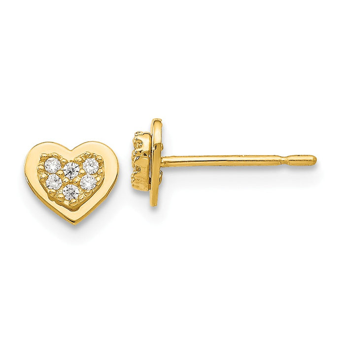 14k Yellow Gold Madi K Cubic Zirconia ( CZ ) Children's Heart Post Earrings, 5mm x 6mm