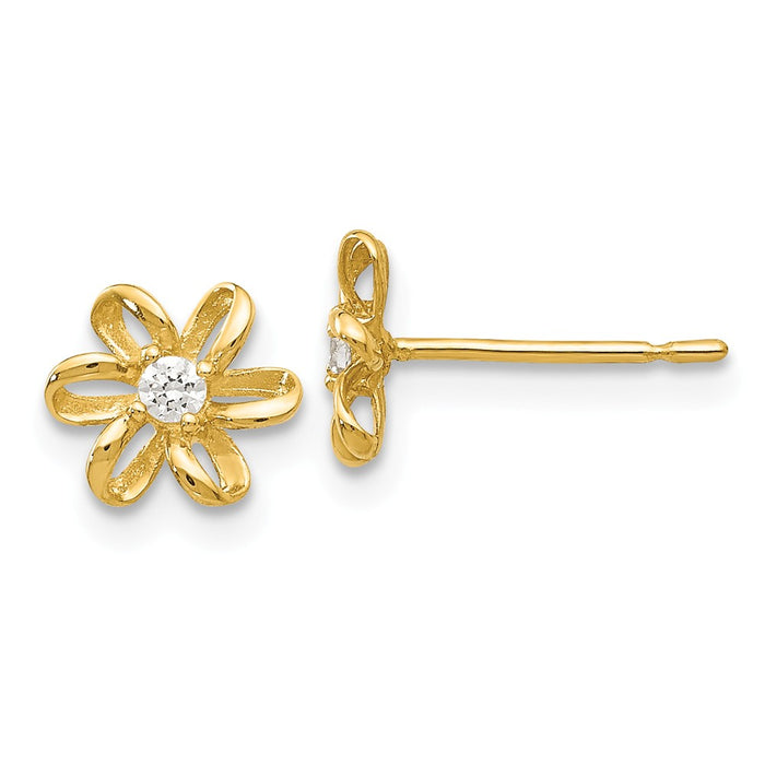 14k Yellow Gold Madi K Cubic Zirconia ( CZ ) Children's Flower Post Earrings, 8mm x 8mm