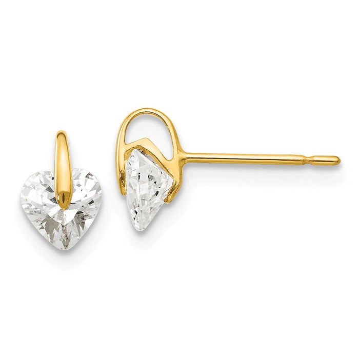 14k Yellow Gold Madi K Cubic Zirconia ( CZ ) Children's Heart Post Earrings, 7mm x 5mm