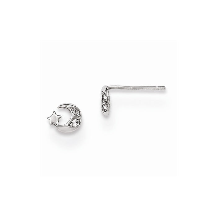 14K White Gold Madi K Cubic Zirconia ( CZ ) Moon & Star Post Earrings, 5mm x 5mm