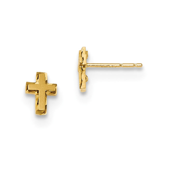 14k Yellow Gold Madi K Satin & Polished Diamond-cut Cross Post Earrings, 7.5mm x 5.25mm