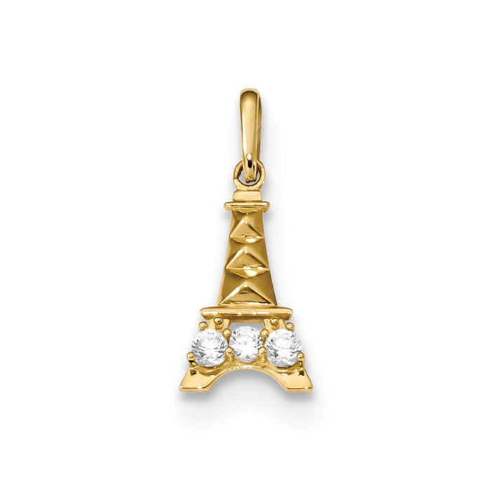 Million Charms 14K Yellow Gold Themed Madi K Kids (Cubic Zirconia) CZ Eiffel Tower Pendant