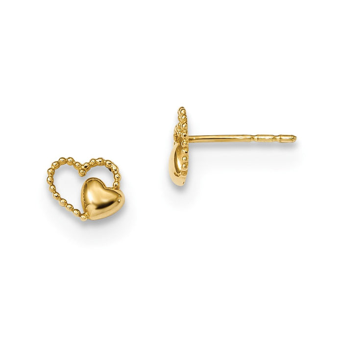 14k Yellow Gold Madi K Polished Double Heart Post Earrings, 5.5mm x 6.5mm