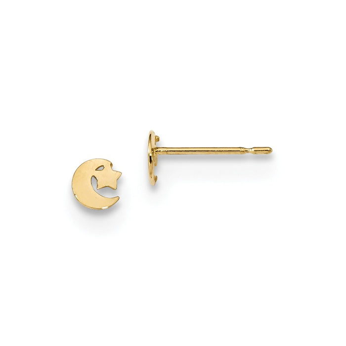 14k Yellow Gold Madi K Childrens Star and Moon Post Earrings, 4.5mm x 4.4mm