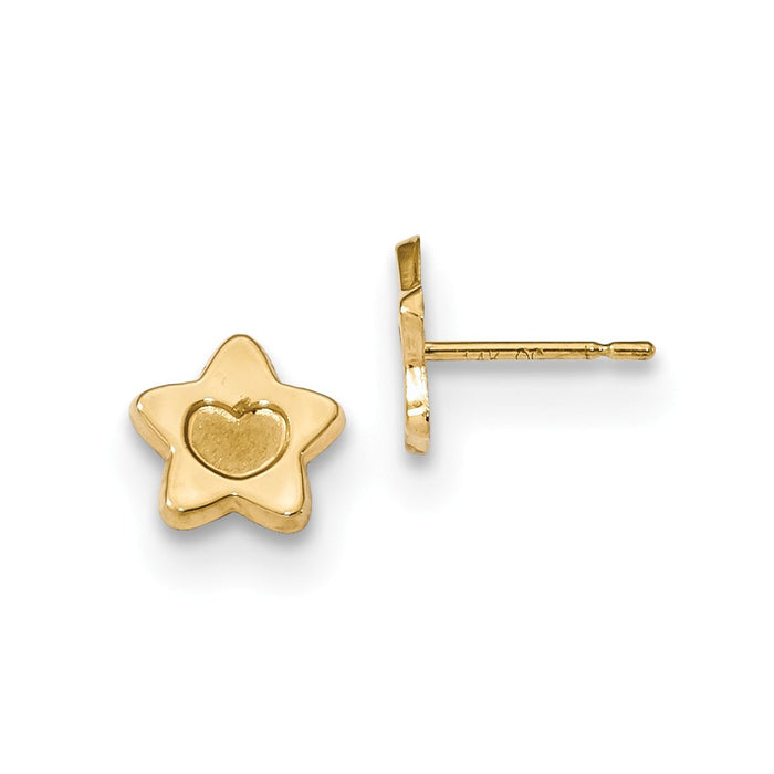 14k Yellow Gold Madi K Satin and Polished Heart in Star Post Earrings, 7.75mm x 7.5mm