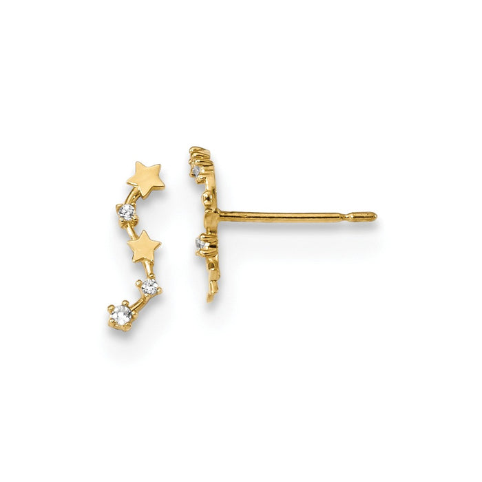 14k Yellow Gold Madi K Curved Stars Cubic Zirconia ( CZ ) Post Dangle Earrings, 10.15mm x 3.4mm