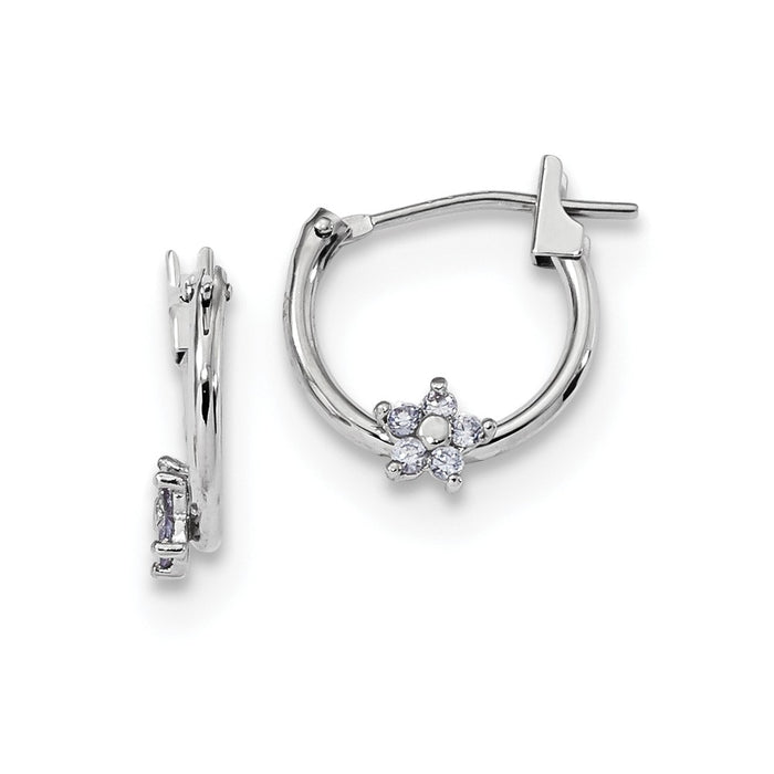 14k White Gold Madi K Polished Cubic Zirconia ( CZ ) Star Hoops, 13.25mm x 11.55mm