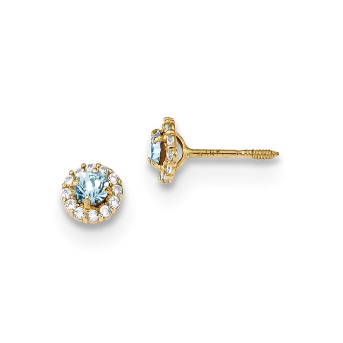 14k Yellow Gold Madi K Polished Blue and Clear Cubic Zirconia ( CZ ) Post Earrings, 5.35mm x 5.35mm