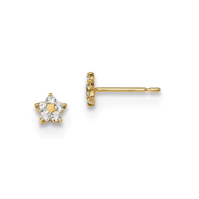 14k Yellow Gold Madi K Childrens Cubic Zirconia ( CZ ) Star Post Earrings, 4.6mm x 4.5mm