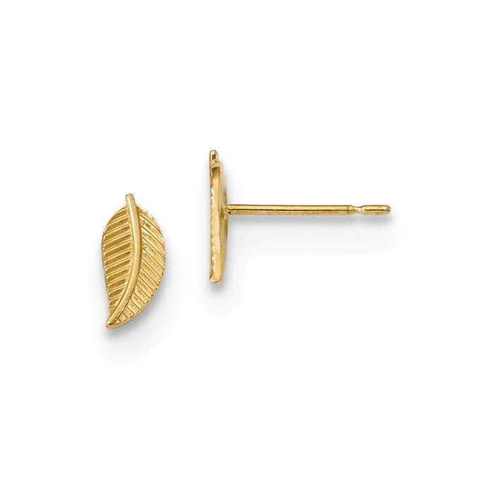 14k Yellow Gold Madi K Childrens Leaf Post Earrings, 8.25mm x 3.65mm