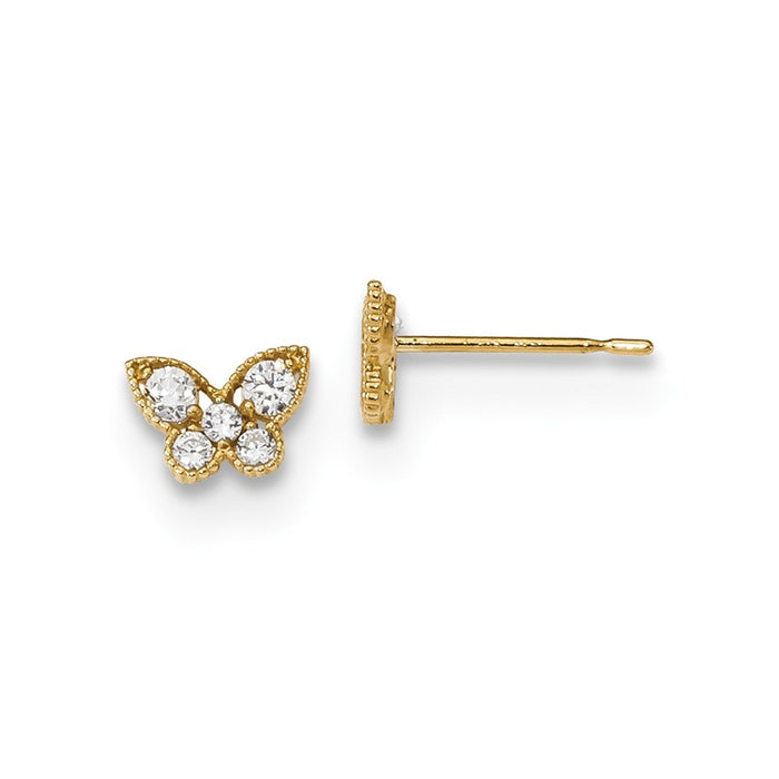 14k Yellow Gold Madi K Childrens Cubic Zirconia ( CZ ) Butterfly Post Earrings, 4.85mm x 6.9mm