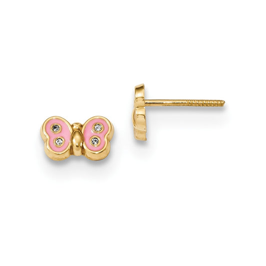 14k Yellow Gold Madi K Polished Enameled & Cubic Zirconia ( CZ ) Butterfly Post Earrings, 5mm x 8mm
