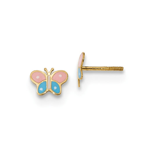 14k Yellow Gold Madi K Polished Enameled Butterfly Screwback Post Earrings, 5mm x 7mm