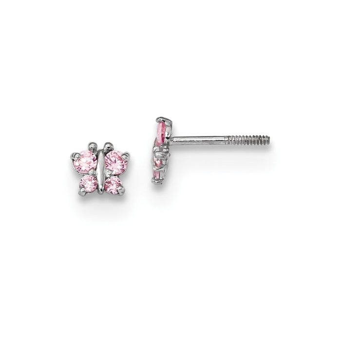 14k White Gold Madi K Polished Pink Cubic Zirconia ( CZ ) Butterfly Post Earrings, 4.5mm x 5mm