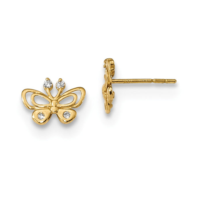 14k Yellow Gold Madi K Polished Cubic Zirconia ( CZ ) Butterfly Post Earrings, 7mm x 9mm