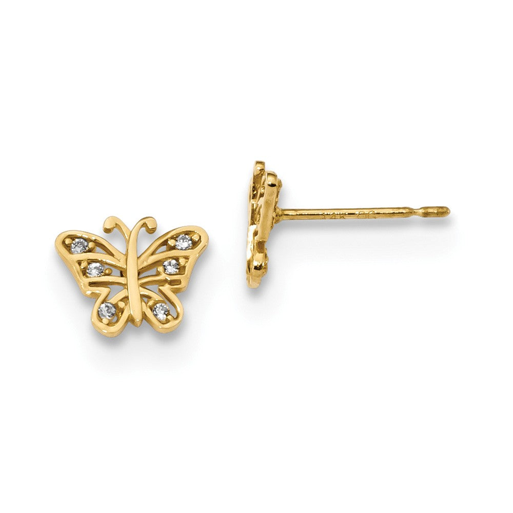 14k Yellow Gold Madi K Childrens Cubic Zirconia ( CZ ) Butterfly Post Earrings, 7mm x 8.5mm