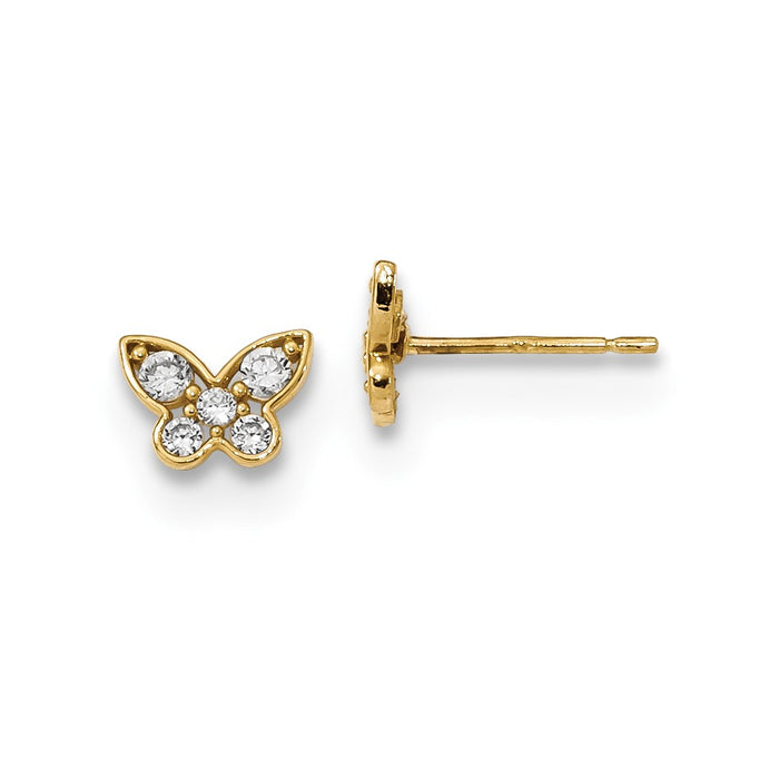 14k Yellow Gold Madi K Madi K Childrens Cubic Zirconia ( CZ ) Butterfly Post Earrings, 5mm x 7mm