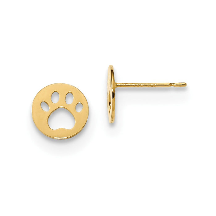 14k Yellow Gold Madi K Childrens Pawprint Post Earrings, 7.5mm x 7.5mm