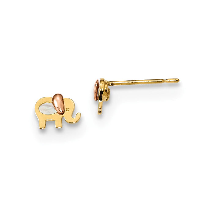 14k Yellow Gold Madi K Two-tone Childrens MOP Elephant Post Earrings, 4.8mm x 6mm