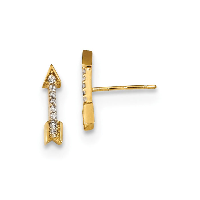 14k Yellow Gold Madi K Polished Cubic Zirconia ( CZ ) Arrow Post Earrings, 12mm x 2.8mm