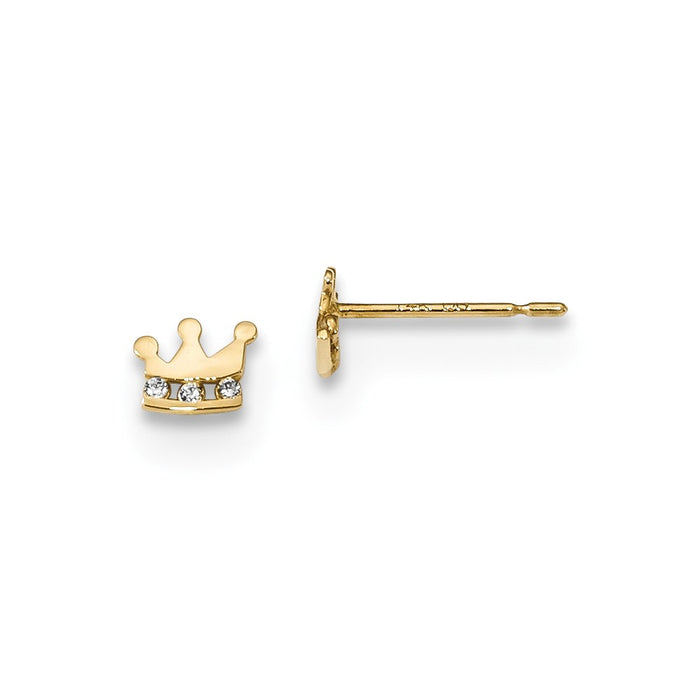 14k Yellow Gold Madi K Childrens Cubic Zirconia ( CZ ) Crown Post Earrings, 4mm x 5.5mm