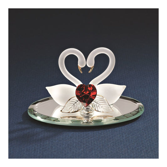 Swan Pair with Red Heart Glass Figurine