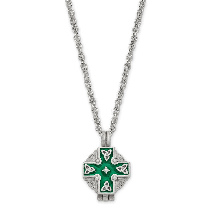 Keepsake Bereavement Green Celtic Memorial Cross Ash Holder Locket 24 inch Necklace