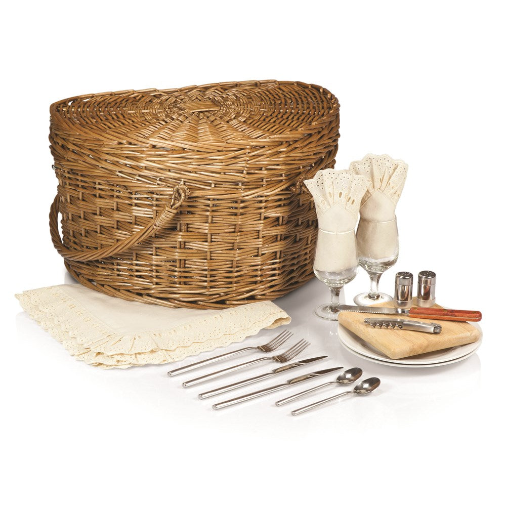 Willow Wedding Heart Picnic Basket w/Ivory Lining