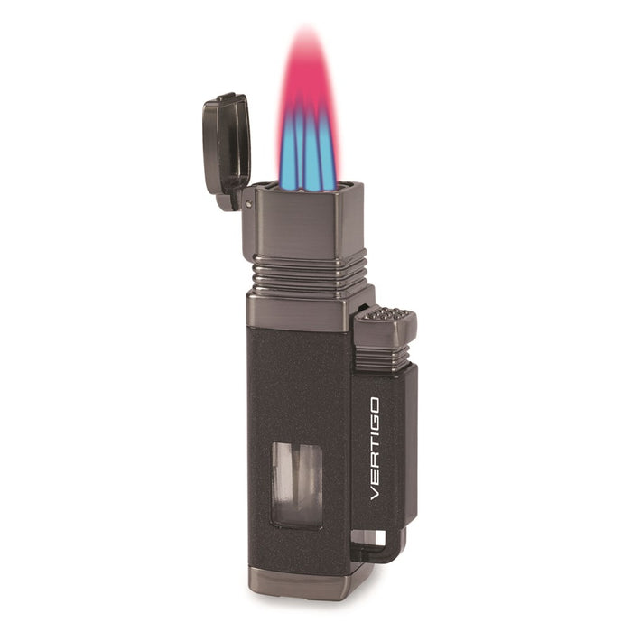 Vertigo Churchill Metallic Black and Gunmetal Quad Flame Torch Lighter