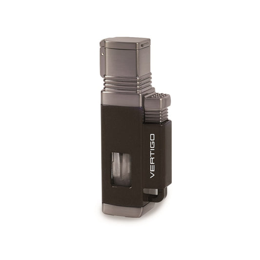 Vertigo Churchill Metallic Black and Gunmetal Quad Flame Torch Lighter