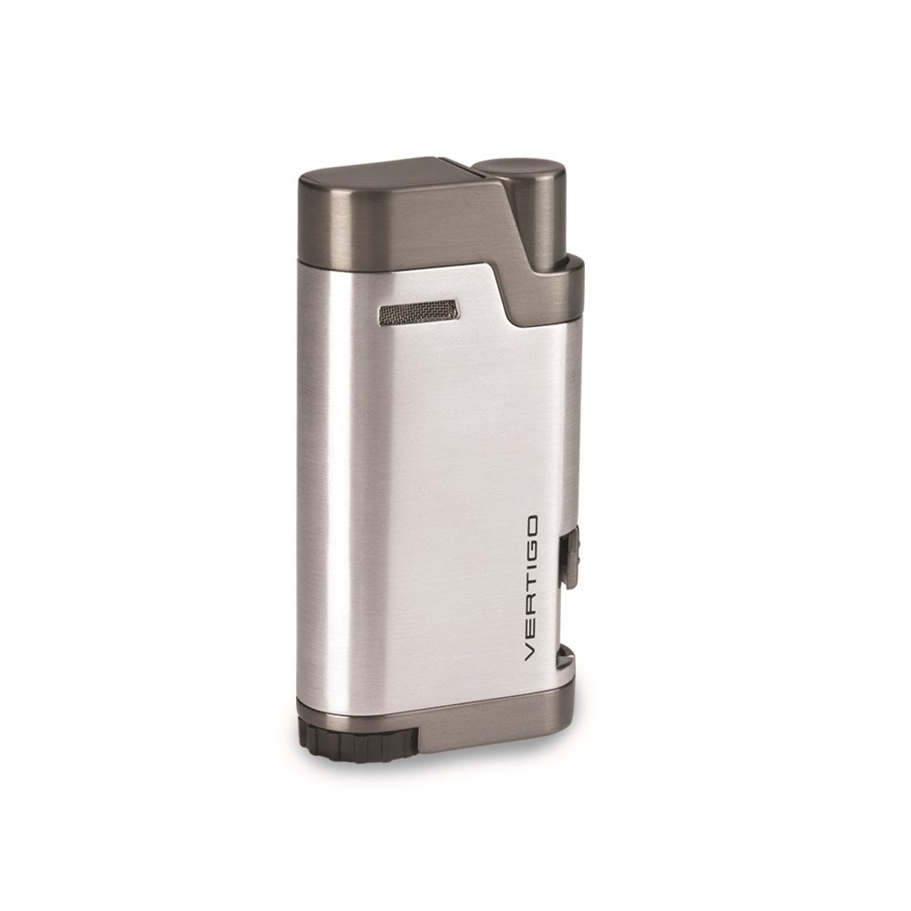 Vertigo Bullet Brushed Chrome and Gunmetal Twin Flame Torch Lighter