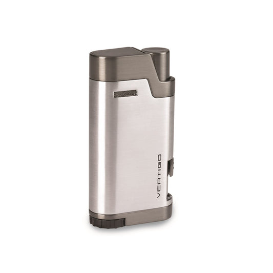 Vertigo Bullet Brushed Chrome and Gunmetal Twin Flame Torch Lighter