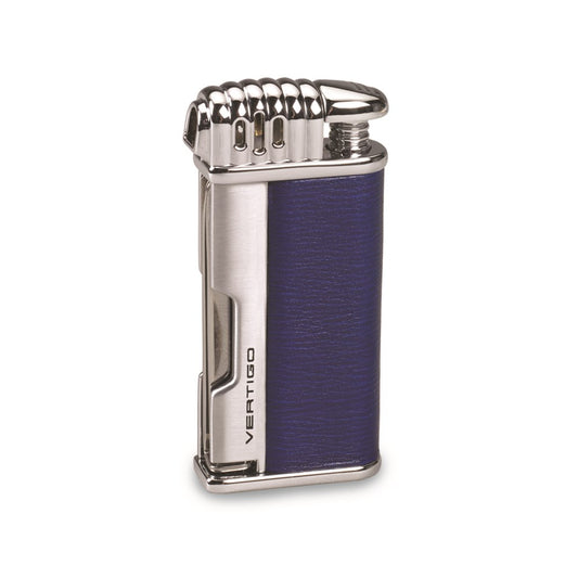 Vertigo Puffer Blue & Polished Chrome Traditional Flame Pipe Lighter