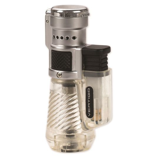 Vertigo Cyclone Clear and Brushed Chrome Triple Flame Torch Lighter