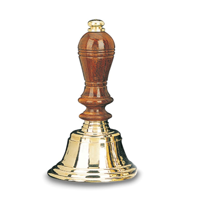 Medium Lacquered Brass Wooden Handle Hand Bell