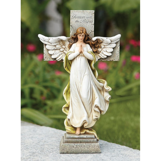 Keepsake Bereavement Forever with the Angels Memorial Angel with Cross Statue