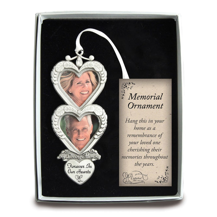 Keepsake Bereavement Forever In Our Hearts Silver-tone Memorial Double Heart Photo Ornament