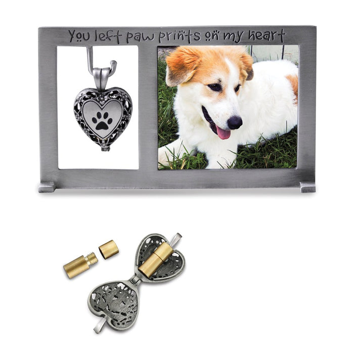 Keepsake Bereavement Pet Memorial Ash Holder Heart Locket Dangle 3x5 Photo Silver-tone Frame