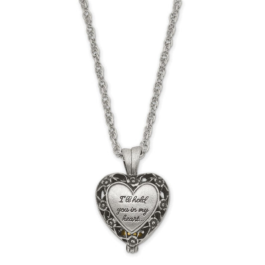 Keepsake Bereavement I'll Hold You In My Heart Pewter Finish Memorial Ash Holder 24in Necklace