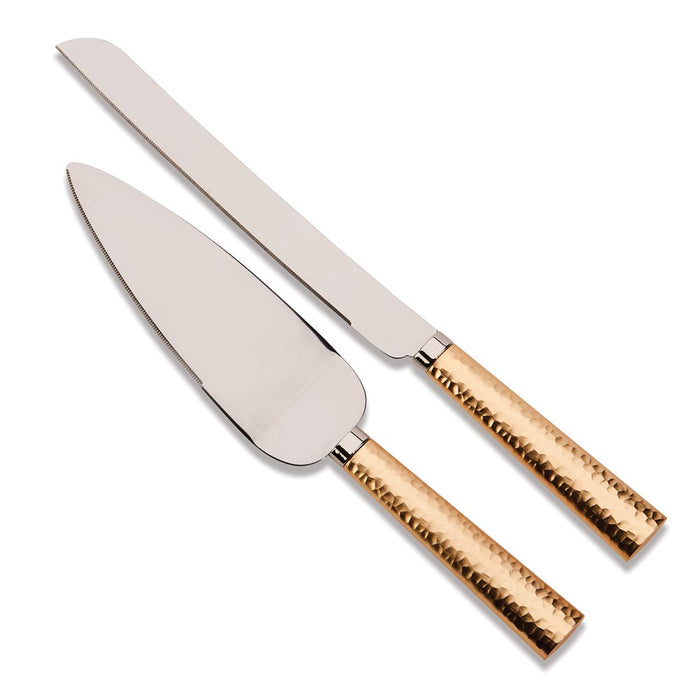 Gold Hammered Hndl Knife/Server Set