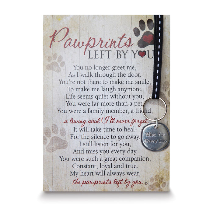 Keepsake Bereavement Pawprints Left by You Pewter Keychain and Poem