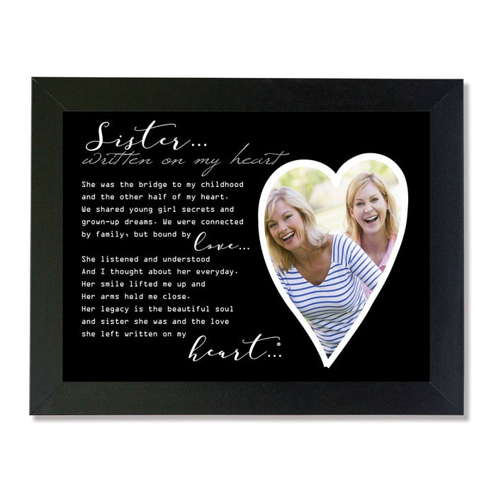 Keepsake Bereavement Written on my Heart 4x6 or 5x7 Photo Sister Black Wood Memorial Frame