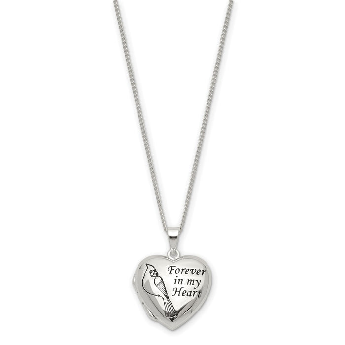 Keepsake Bereavement Silver-plated Metal Cardinals Song Heart Locket 18 in. Necklace