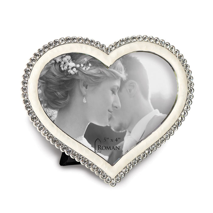Occasion Gallery Wedding Keepsake Gifts, Ivory Enameled Crystal Heart 4x5 Photo Picture Frame