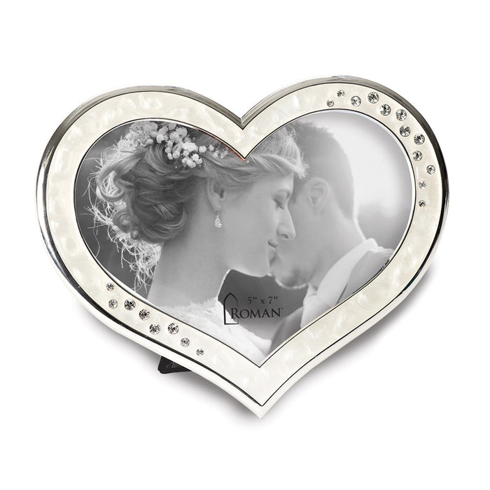 Occasion Gallery Wedding Keepsake Gifts, Ivory Enameled Crystal Heart 5x7 Photo Picture Frame