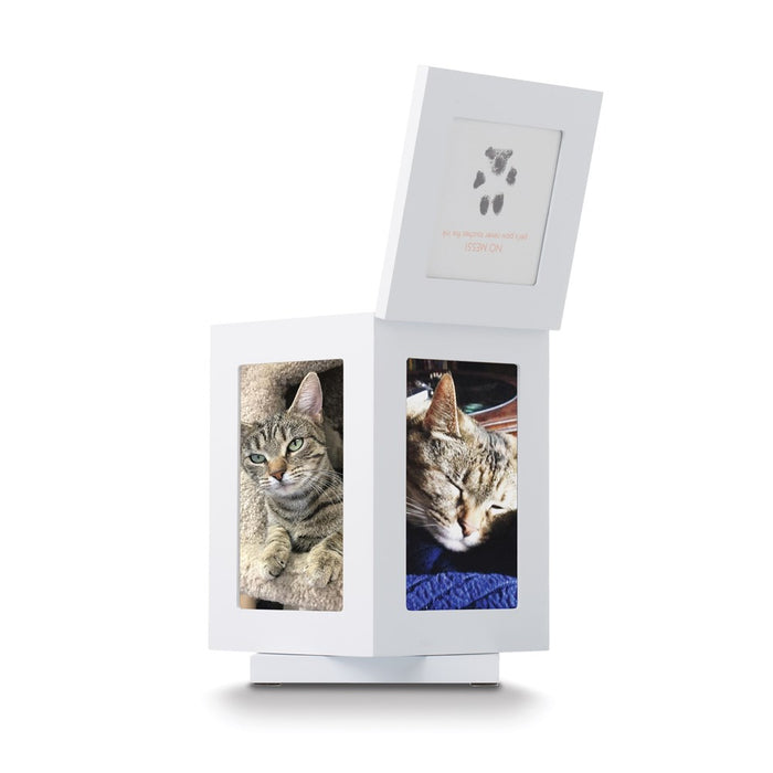 Keepsake Bereavement White Pawprints Rotating Pet Memory Keepsake Photo Frames Box