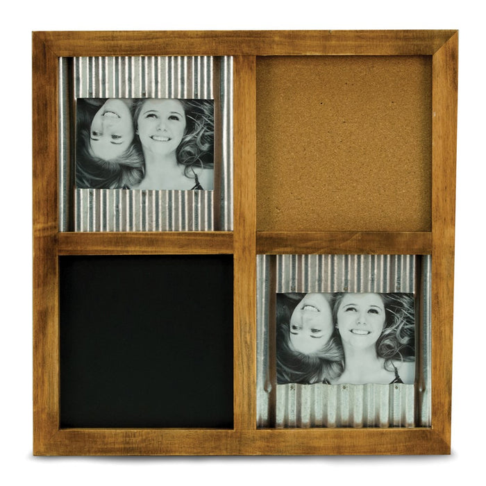 Occasion Gallery Brown Wood 4x6 Wall Photo Picture Frame with Blackboard and Cork Board