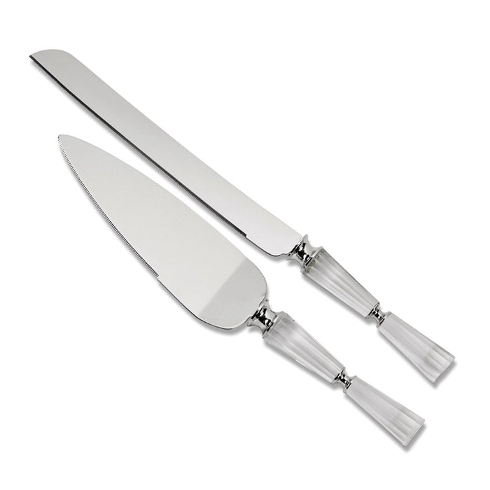 Stainless Steel/Glass Facet Handled Knife & Server Set
